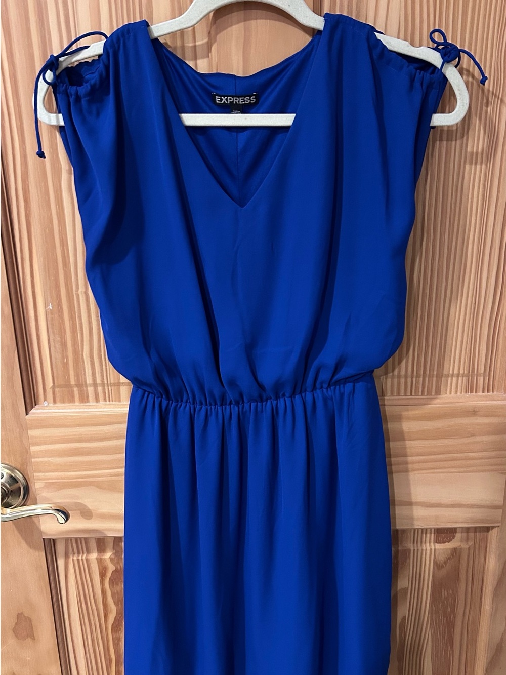 Express Royal Blue V-Neck Maxi Dress with Shoulder Ties